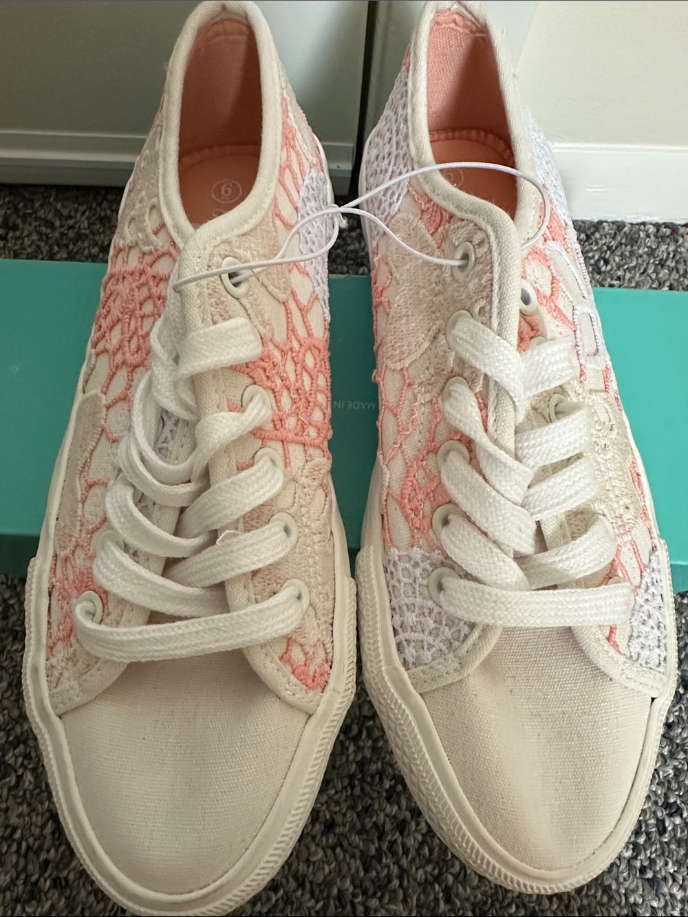 Women's Canvas Sneakers with Peach Lace Overlay